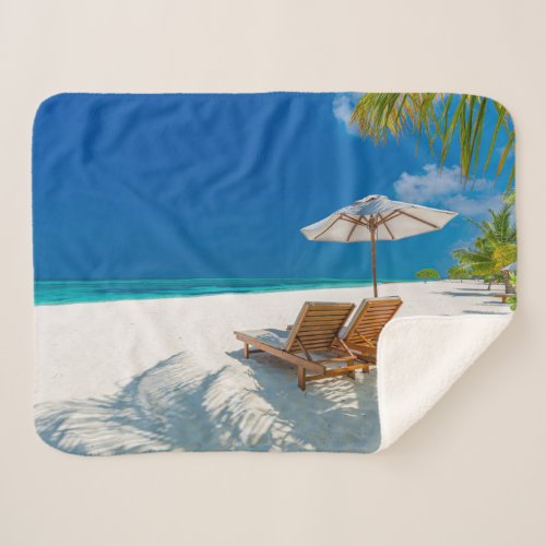 Tropical Beaches  Lounge Chairs Beach Bora Bora Sherpa Blanket