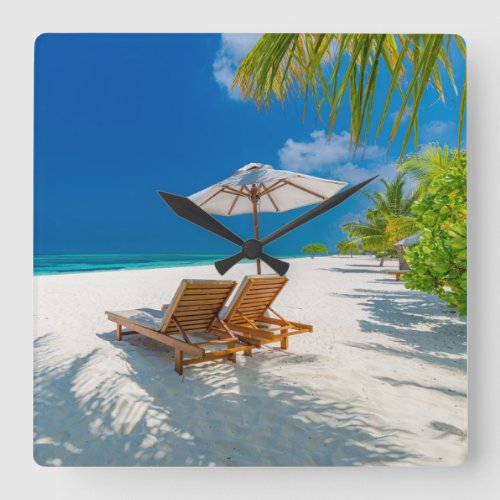 Tropical Beaches  Lounge Chairs Beach Bora Bora Square Wall Clock