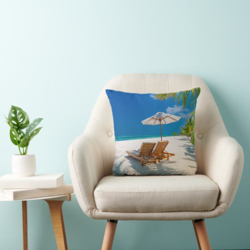 Tropical Beaches  Lounge Chairs Beach Bora Bora Throw Pillow