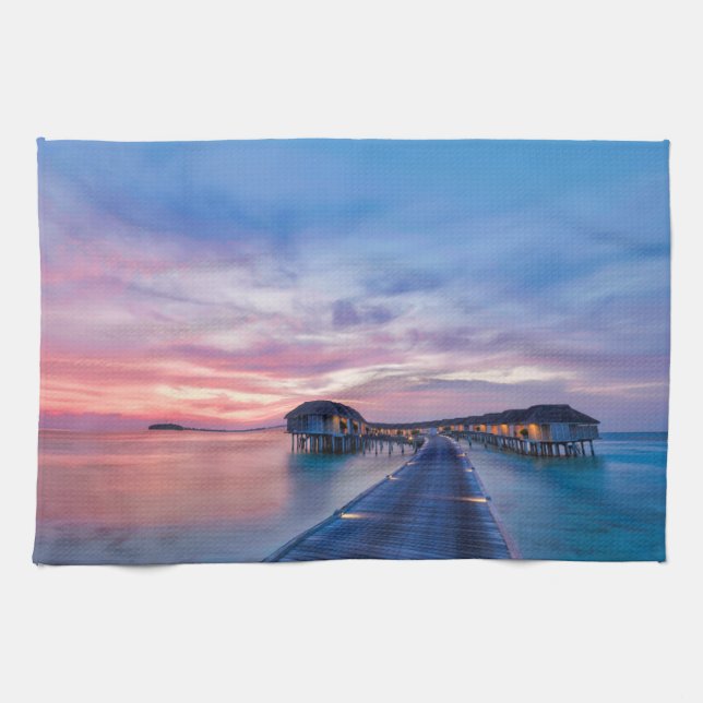 Tropical Beaches | Maldives Bungalows Kitchen Towel (Horizontal)