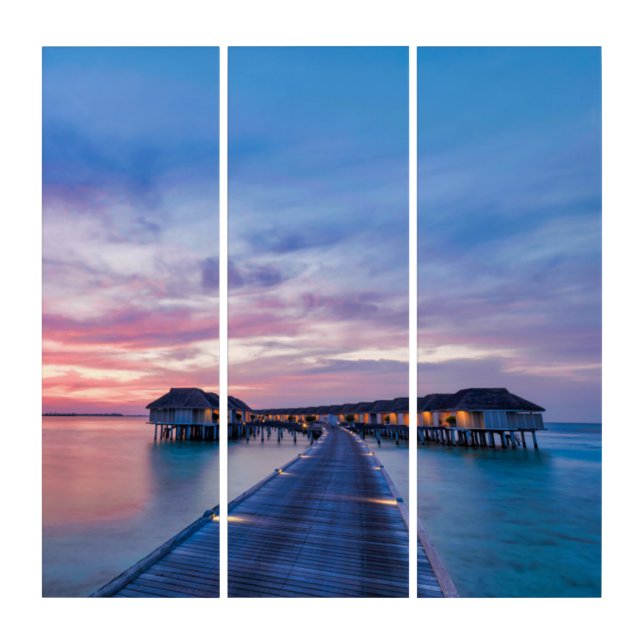 Tropical Beaches | Maldives Bungalows Triptych (Front)
