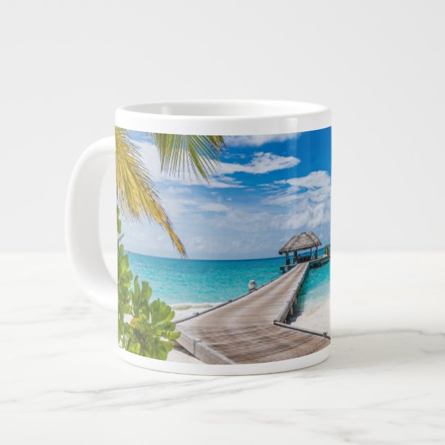 Tropical Beaches | Maldives Island Wooden Jetty Giant Coffee Mug (Front Left)