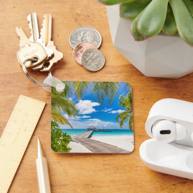 Tropical Beaches | Maldives Island Wooden Jetty Keychain (Desk)