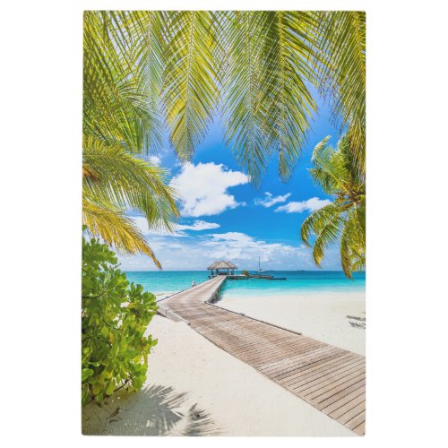 Tropical Beaches  Maldives Island Wooden Jetty Metal Print