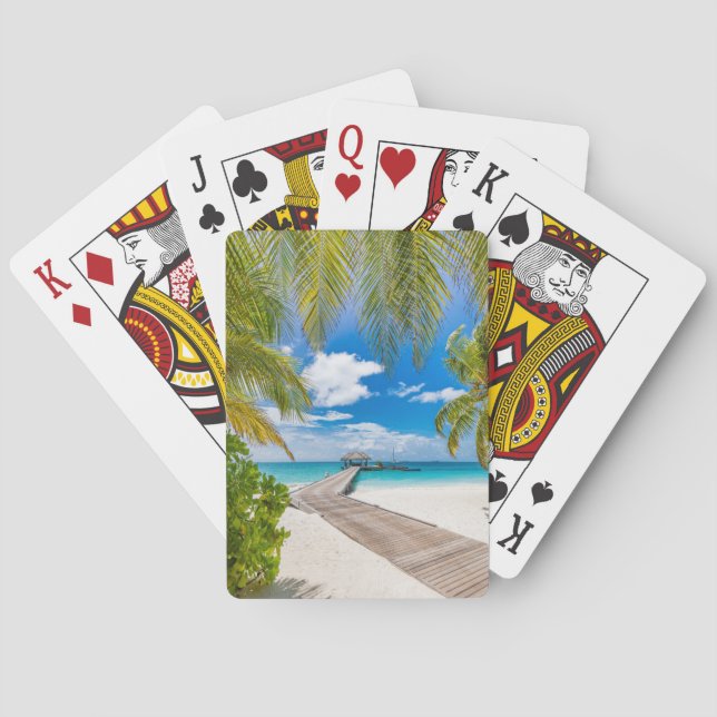 Tropical Beaches | Maldives Island Wooden Jetty Poker Cards (Back)