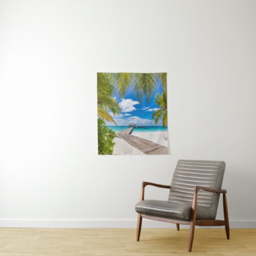 Tropical Beaches  Maldives Island Wooden Jetty Tapestry