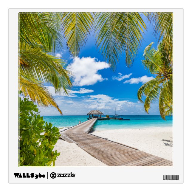 Tropical Beaches | Maldives Island Wooden Jetty Wall Decal (Front)