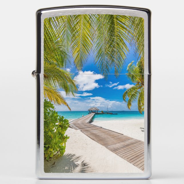 Tropical Beaches | Maldives Island Wooden Jetty Zippo Lighter (Front)