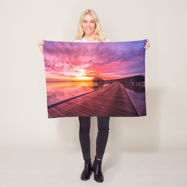Tropical Beaches |  Maldives Sunset Fleece Blanket (In Situ)