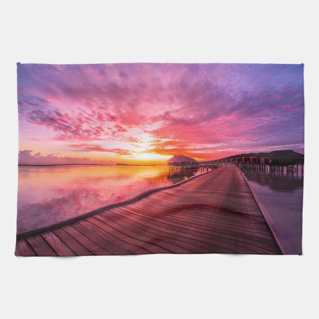Tropical Beaches |  Maldives Sunset Kitchen Towel (Horizontal)
