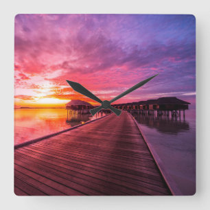 Tropical Beaches    Maldives Sunset Square Wall Clock