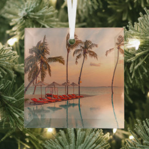 Tropical Beaches   Maldives Tropical Beach & Pool Glass Ornament