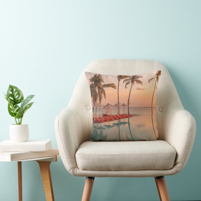 Tropical Beaches | Maldives Tropical Beach & Pool Throw Pillow (Chair)
