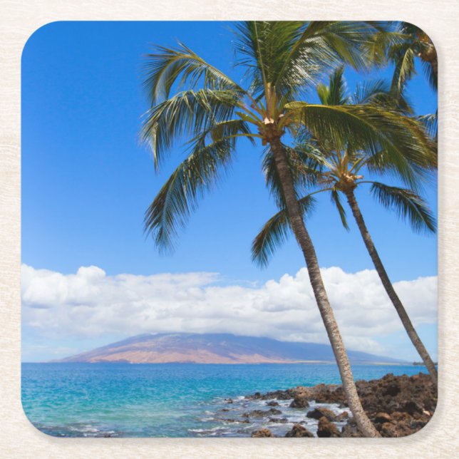 Tropical Beaches | Maui Hawaii Island Square Paper Coaster (Front)