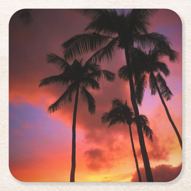 Tropical Beaches | Maui Hawaii Islands Square Paper Coaster (Front)