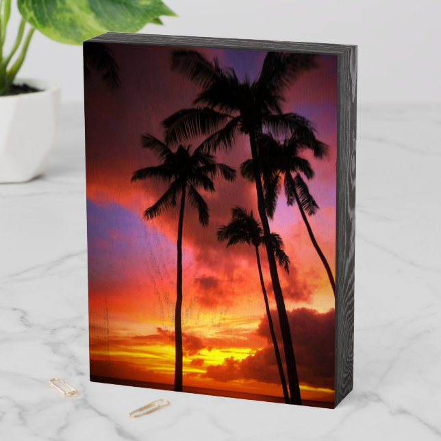 Tropical Beaches | Maui Hawaii Islands Wooden Box Sign (In Situ Vertical)