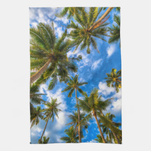 Tropical Beaches Palm Trees on Blue Sky Kitchen Towel
