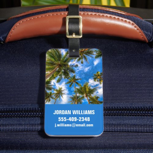 Tropical Beaches  Palm Trees on Blue Sky Luggage Tag