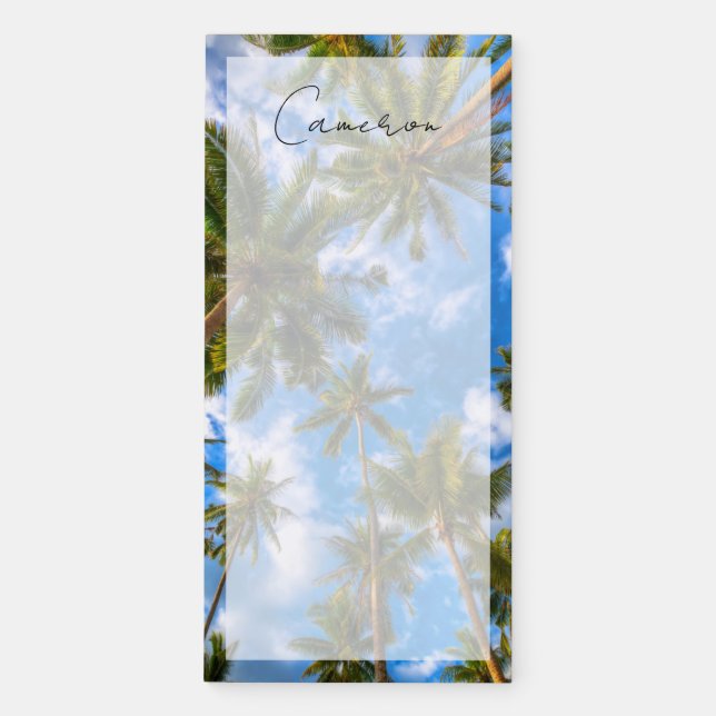 Tropical Beaches | Palm Trees on Blue Sky Magnetic Notepad (Front)