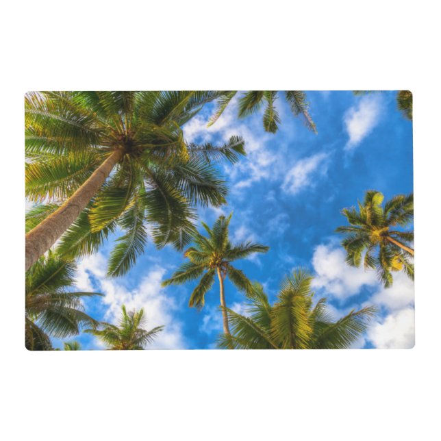 Tropical Beaches | Palm Trees on Blue Sky Placemat (Front)