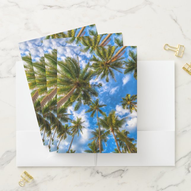 Tropical Beaches | Palm Trees on Blue Sky Pocket Folder (In Situ)