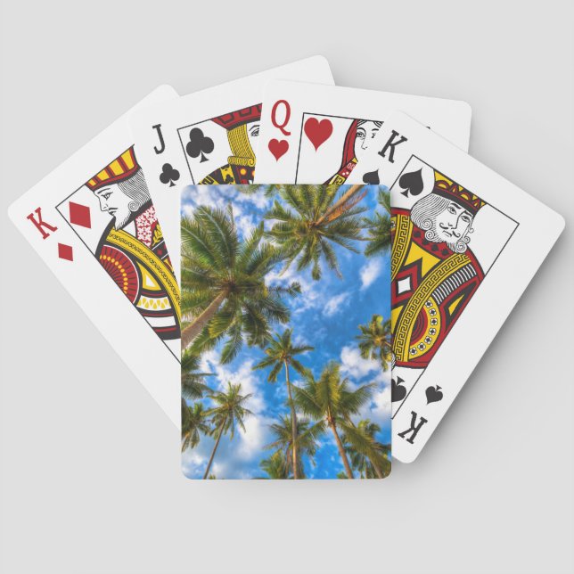 Tropical Beaches | Palm Trees on Blue Sky Poker Cards (Back)