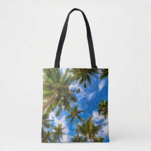 Tropical Beaches Palm Trees on Blue Sky Tote Bag