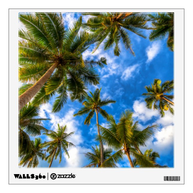 Tropical Beaches | Palm Trees on Blue Sky Wall Decal (Front)