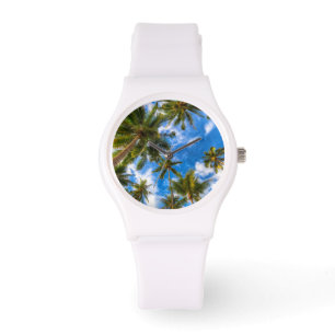 Tropical Beaches Palm Trees on Blue Sky Watch