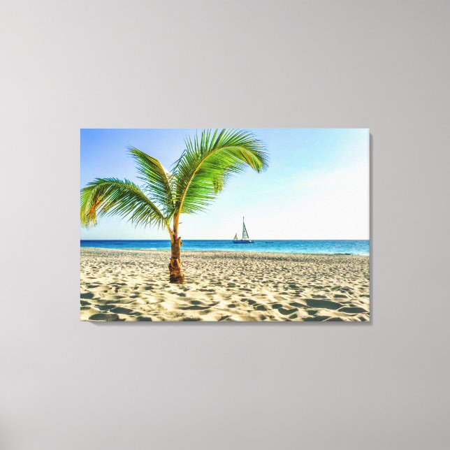 Tropical Beaches | Sailboat, Palm Tree, Aruba Canvas Print (Front)