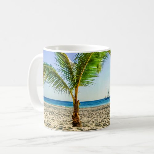 Tropical Beaches  Sailboat Palm Tree Aruba Coffee Mug