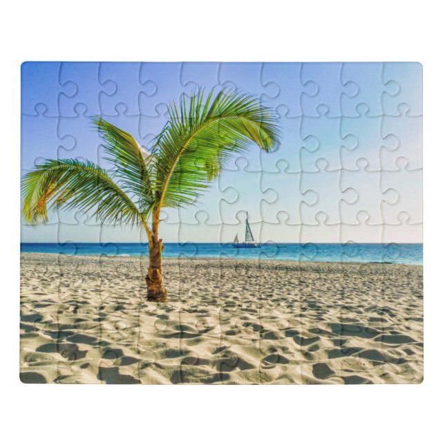 Tropical Beaches | Sailboat, Palm Tree, Aruba Jigsaw Puzzle (Puzzle Horizontal)