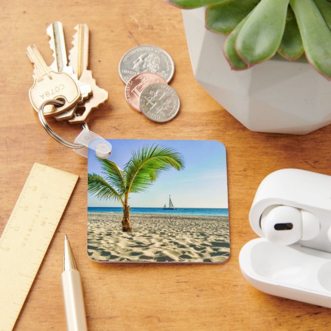 Tropical Beaches | Sailboat, Palm Tree, Aruba Keychain (Desk)