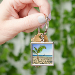 Tropical Beaches   Sailboat, Palm Tree, Aruba Keychain