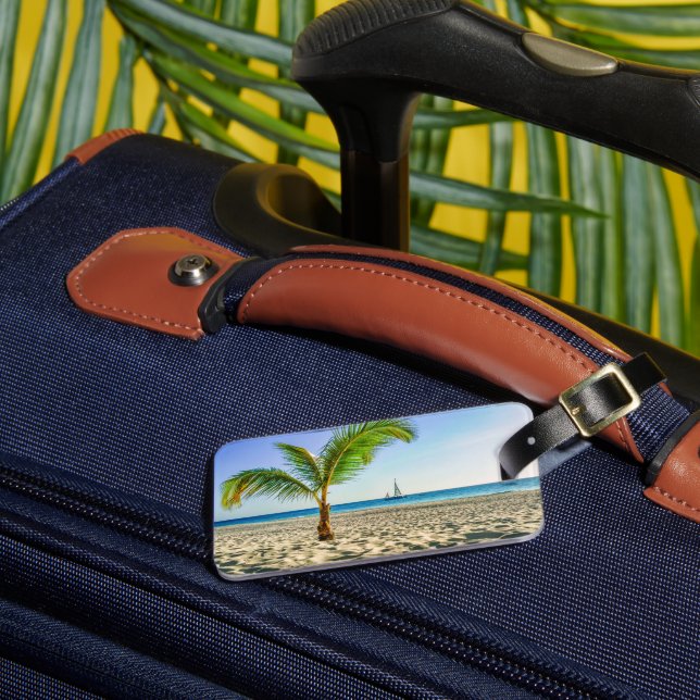 Tropical Beaches | Sailboat, Palm Tree, Aruba Luggage Tag (Front Insitu 3)