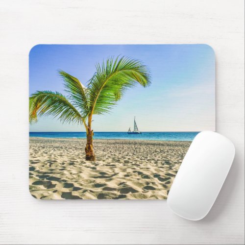 Tropical Beaches  Sailboat Palm Tree Aruba Mouse Pad