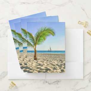 Tropical Beaches Sailboat, Palm Tree, Aruba Pocket Folder