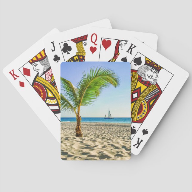 Tropical Beaches | Sailboat, Palm Tree, Aruba Poker Cards (Back)