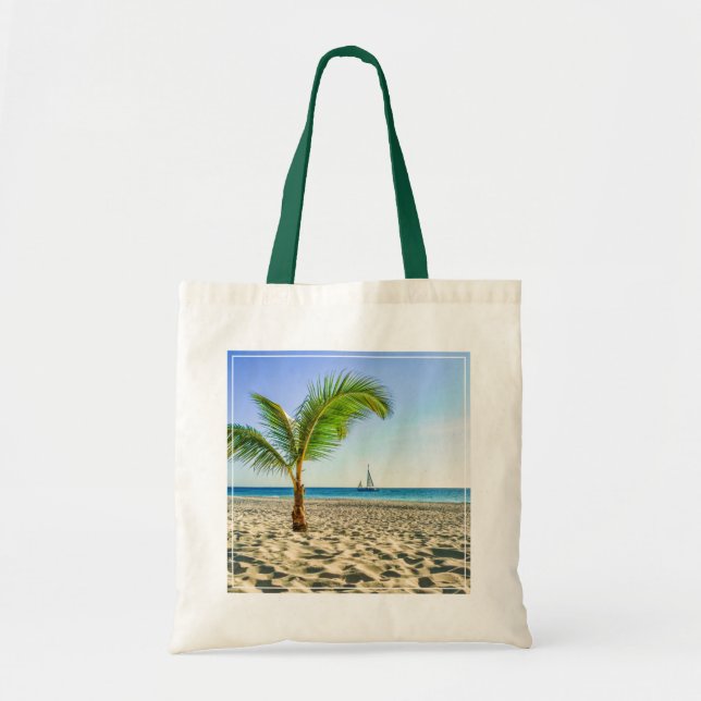 Tropical Beaches | Sailboat, Palm Tree, Aruba Tote Bag (Front)