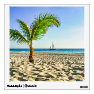 Tropical Beaches Sailboat, Palm Tree, Aruba Wall Decal