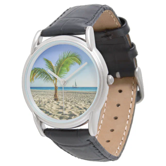 Tropical Beaches | Sailboat, Palm Tree, Aruba Watch | Zazzle