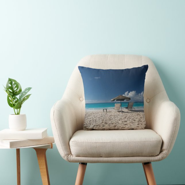 Tropical Beaches | Sandy Beach, Anguilla Throw Pillow (Chair)