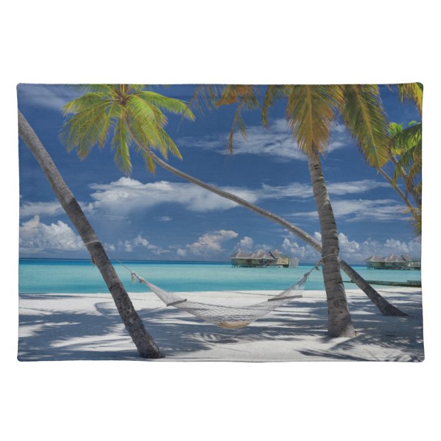 Tropical Beaches | Sandy Beach, Maldives Cloth Placemat (Front)