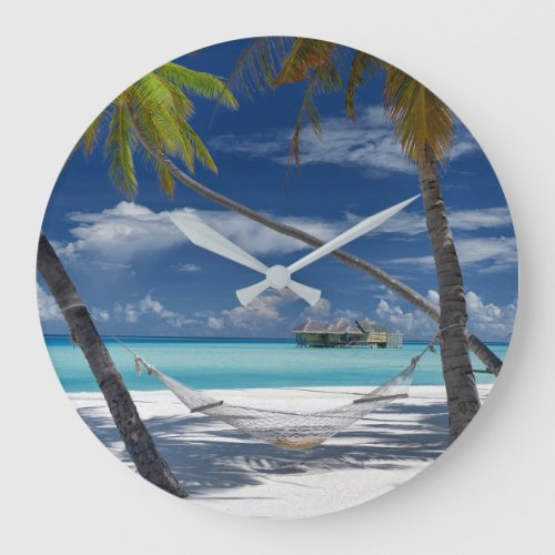 Tropical Beaches  Sandy Beach Maldives Large Clock