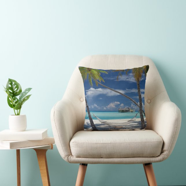 Tropical Beaches | Sandy Beach, Maldives Throw Pillow (Chair)