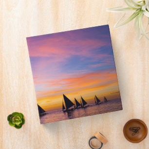 Tropical Beaches   Sunset Sailboats, Phillipines 3 Ring Binder