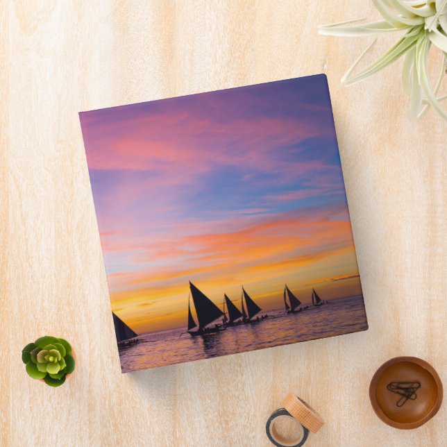Tropical Beaches | Sunset Sailboats, Phillipines 3 Ring Binder (In Situ)