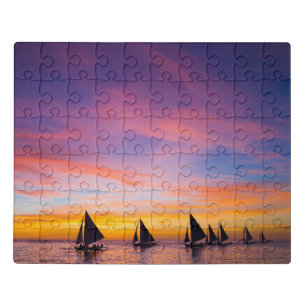 Tropical Beaches Sunset Sailboats, Phillipines Jigsaw Puzzle