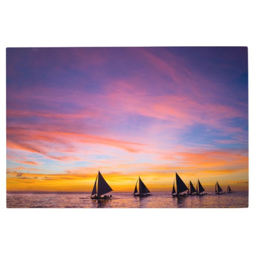 Tropical Beaches  Sunset Sailboats Phillipines Metal Print