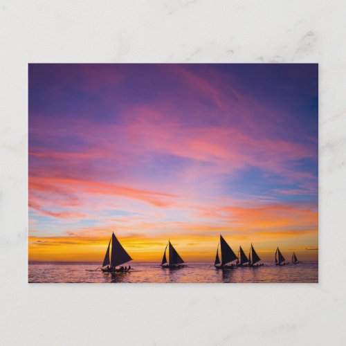Tropical Beaches  Sunset Sailboats Phillipines Postcard